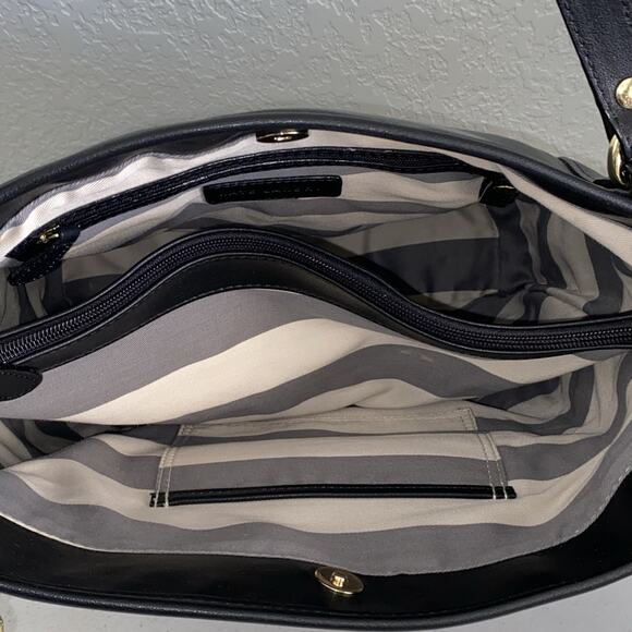 KATE LANDRY Black Faux Leather Large Shoulder Bag Tote Purse Handbag NEW NWT - Picture 4 of 11